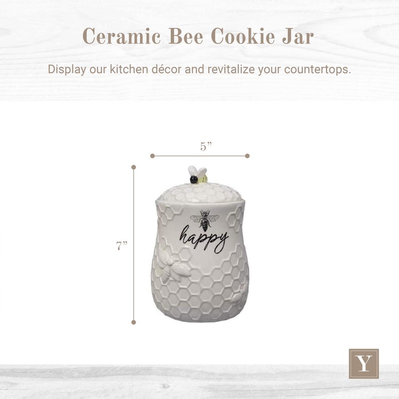 Young's Inc. Ceramic Honey Bee Cookie Jar with Lid and Handle â€“ Honeycomb Design, 5.75" x 5.83" x 7.87", Decorative and Functional Kitchen Storage - Tea Canister - Image 2